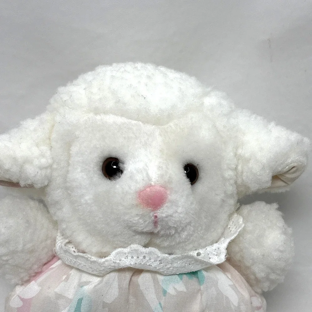 Russ Berrie White Lamb Sheep Flower Pastel Beanbag Pink Purple 6